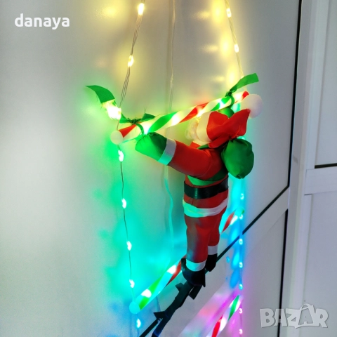 6197 Дядо Коледа на светеща стълба с дистанционно, 130 см, USB, снимка 4 - Декорация за дома - 52662794