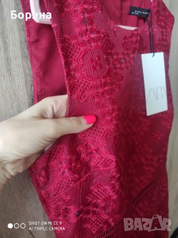 НАМАЛЕНА - ZARA нова червена изящна рокля размер S, снимка 11 - Рокли - 41743772