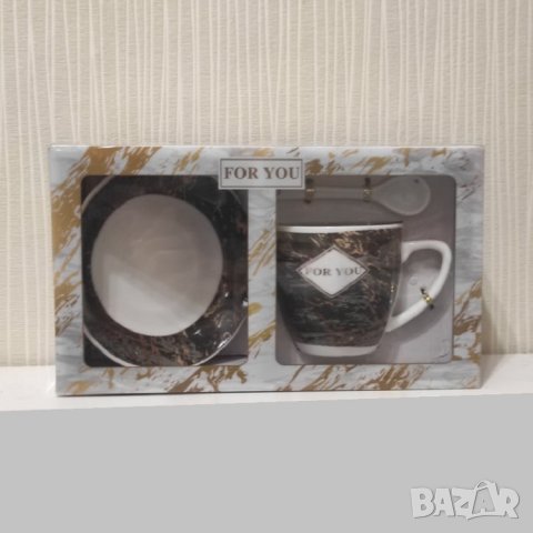 Луксозен комплект чаша,лъжичка и чинийка, снимка 1 - Чаши - 35801721