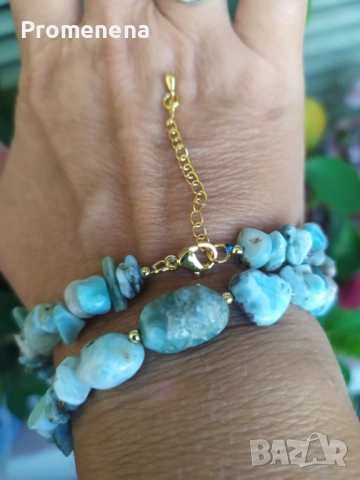 Комплект колие и пръстен от естествен Ларимар, снимка 7 - Колиета, медальони, синджири - 50701773