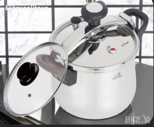 Тенджера под налягане Rosberg, 5л/7л/9л, Индукция, Неръждаема стомана, Стъклен и метален капак, снимка 2 - Съдове за готвене - 52241832