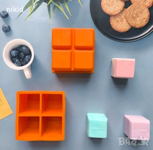 4 бр 4 см квадрат квадрати куб кубчета силиконов молд форма калъп сапун гипс, снимка 3 - Форми - 47908573