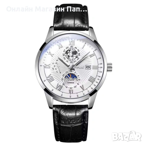 POSHI 916 мъжки кварцов часовник с кожена каишка, календар, снимка 17 - Мъжки - 53162851