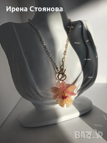 Нежно колие с естествен цвят на орхидея Камбрия. , снимка 4 - Колиета, медальони, синджири - 53662910