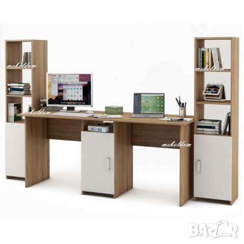 Бюро 175см. за двама и 2 етажерки с плавни врати(код-0927), снимка 2 - Бюра - 41145713