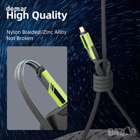 opodot 4 в 1 с Lightning/USB C/USB A портове, зелен,1,5 м [60W Fast Charging&Data Sync], снимка 6 - Кабели и адаптери - 44767675