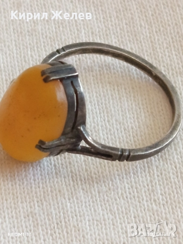 Винтидж сребърен пръстен с КЕХЛИБАР ювелирна изработка 29624, снимка 9 - Пръстени - 52846869