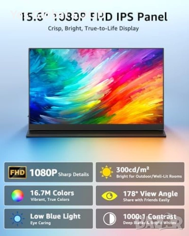 Yodoit 15.6" FHD IPS монитор USB-C HDMI, снимка 5 - Монитори - 53629540