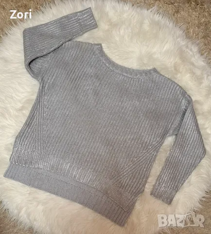 Сребриста блуза едро плетиво с удължен гръб , снимка 1