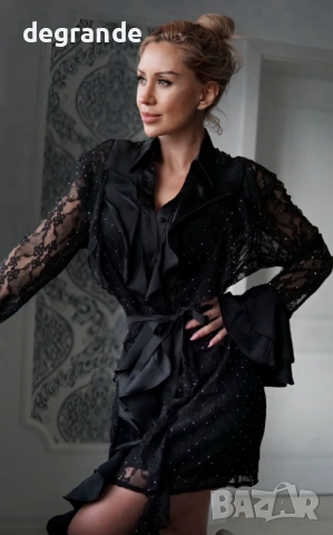 Дамска рокля сатен с дантела 