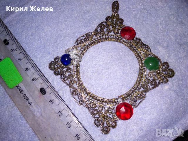 СТАРИННО СРЕБЪРНО УКРАШЕНИЕ ФИЛИГРАННО СРЕБРО ВИСОКА ПРОБА със ЗАЛЕПЕНИ по НЕГО СТАРИ КАМЪНИ 29137, снимка 15 - Антикварни и старинни предмети - 41638188