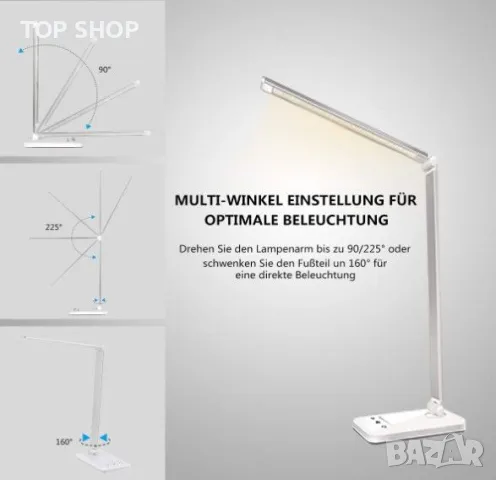 LED настолна лампа, димируема настолна лампа, 5 цвята и 10 нива на яркост, нощна лампа, USB порт за, снимка 6 - Настолни лампи - 48842678