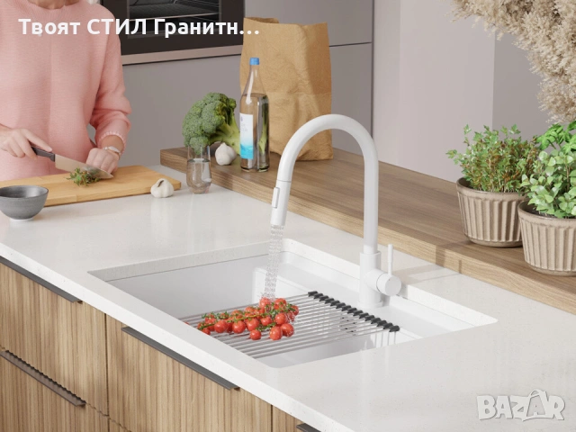 Бяла кухненска мивка за вграждане под плот Берген 80 Low 760x530 мм -20%, снимка 2 - Мивки - 53070199