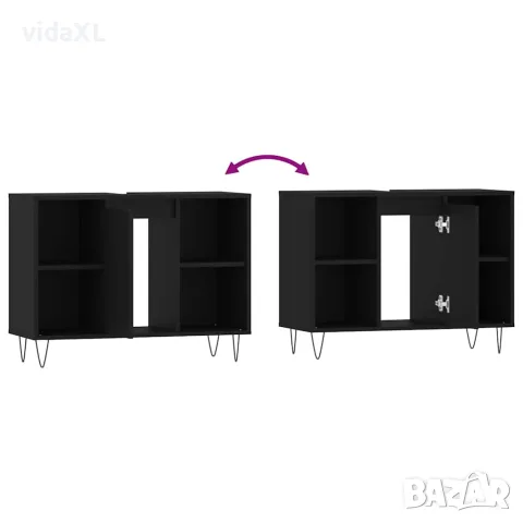 vidaXL Шкаф за баня, черен, 80x33x60 см, инженерно дърво, снимка 10 - Шкафове - 56148138