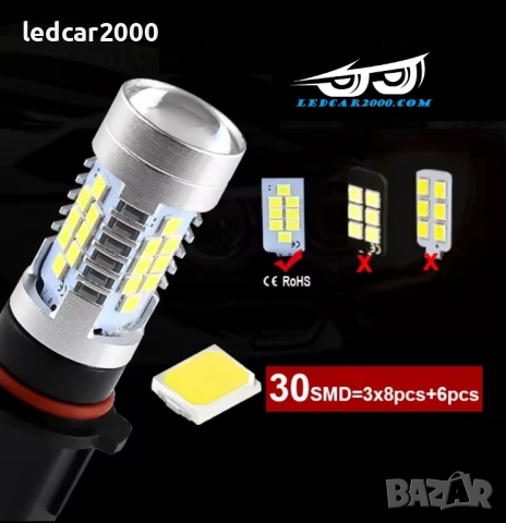 Лед крушки P13W DRL 3030 SMD, снимка 3 - Аксесоари и консумативи - 52085333