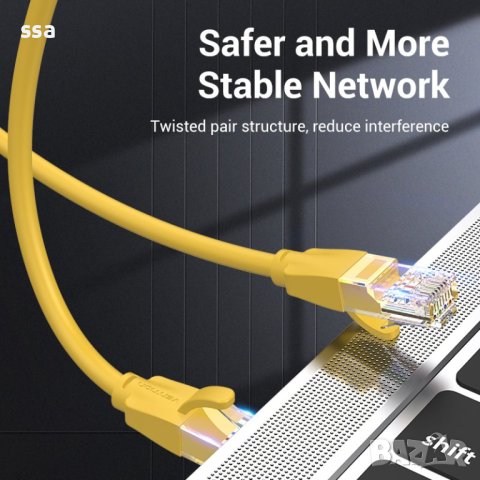 Vention Кабел LAN UTP Cat.6 Patch Cable - 2M Yellow - IBEYH, снимка 3 - Кабели и адаптери - 44231389