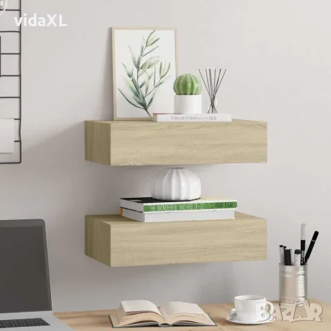 vidaXL Стенни рафтове с чекмеджета, 2 бр, дъб, 40x23,5x10 см, МДФ, снимка 3 - Етажерки - 56146931