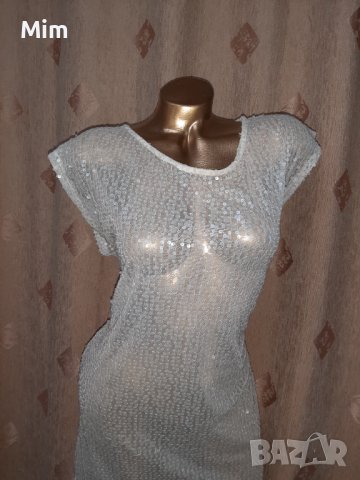 LC   L/XL Бяла прозрачна рокля с пайети , снимка 3 - Рокли - 40385940