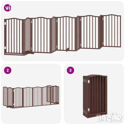 vidaXL Сгъваема преграда за куче с врата 9 панела кафява 450 см топола, снимка 6 - За кучета - 56146655