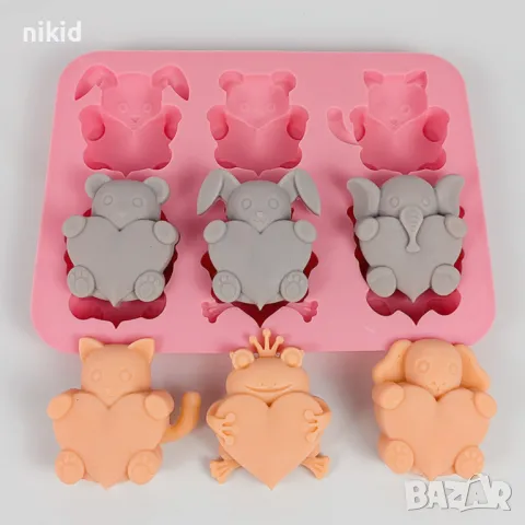 заек мече жаба  слон куче коте животни със сърце силиконов молд форма фондан шоколад гипс сапун, снимка 3 - Форми - 49187305