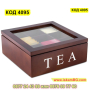 Дървена кутия за чай със стъклен капак с 9 отделения в цвят венге - КОД 4095