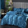 Висококачествен Спален Комплект от Сатен от 4 Части Blue 8, снимка 1 - Спално бельо - 41589091