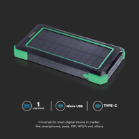 Външна батерия 10000 mah безжично зареждане Power Bank, соларна с фенер V-TAC, снимка 6 - Външни батерии - 44512469