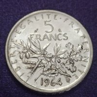5 франка 1964 г сребро , снимка 3 - Нумизматика и бонистика - 41522333