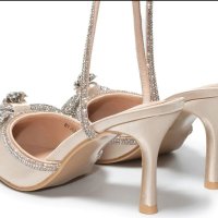 Дамски бежови обувки на ток стилето, снимка 4 - Дамски обувки на ток - 40522473