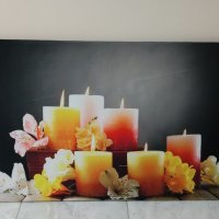 Светеща картина с Led осветление - свещи и цветя, снимка 1 - Картини - 35768190