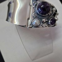 Сребърен комплект с естествени аметисти и перли, снимка 5 - Бижутерийни комплекти - 42144802
