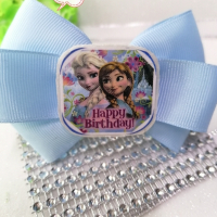 Панделка " Happy Birthday"  на Ана и Елза в светло син, снимка 4 - Аксесоари за коса - 44788757