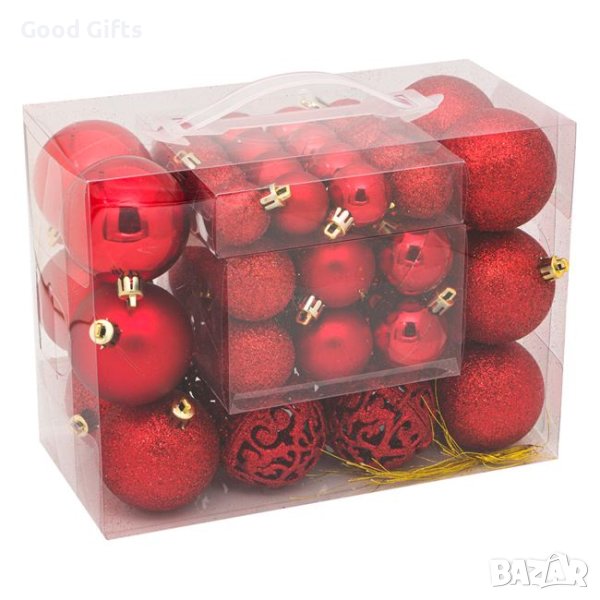 50 броя Червени Коледни топки в 3 размера, снимка 1