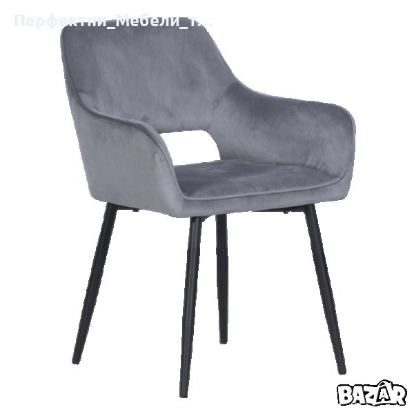 Луксозни трапезни столове в сива мека дамаска плюш-Промо цена, снимка 1