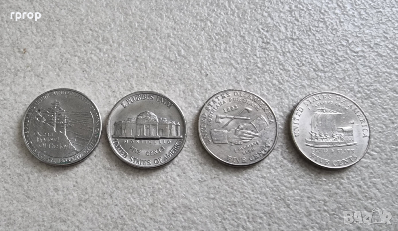 Монети. САЩ . 5 цента . 4 различни монети., снимка 1
