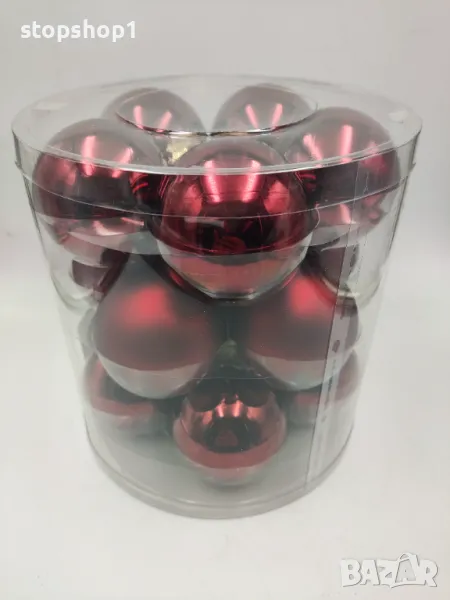 Стъклени Коледни топки украса 15броя червен цвят Christmas  Размери кутия 16х17 см Топки диаметър 5., снимка 1