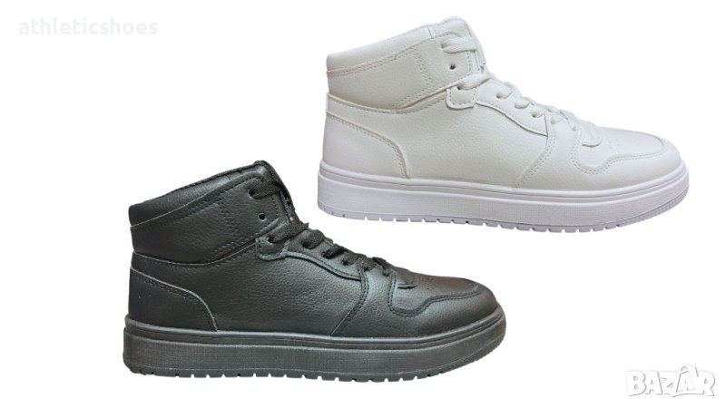 Мъжки кожени кецове в бяло и черно, снимка 1