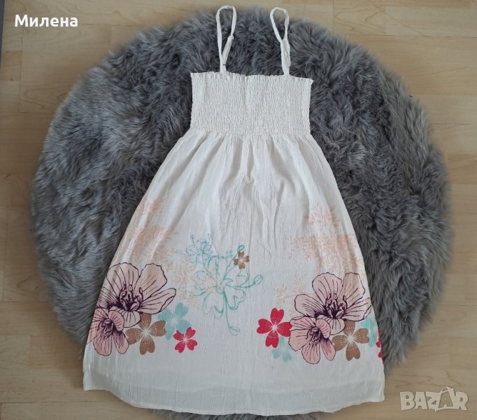Бяла рокля с цветя, Xs размер, снимка 1
