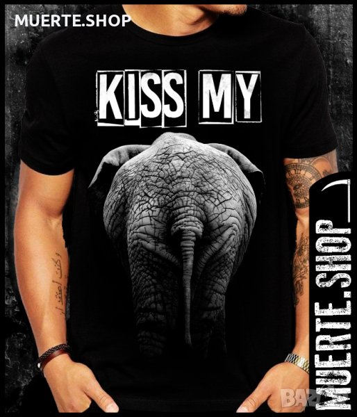 Черна тениска с щампа KISS MY ELEPHANT, снимка 1