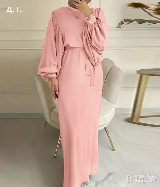 Розова рокля с дълъг ръкав, снимка 1