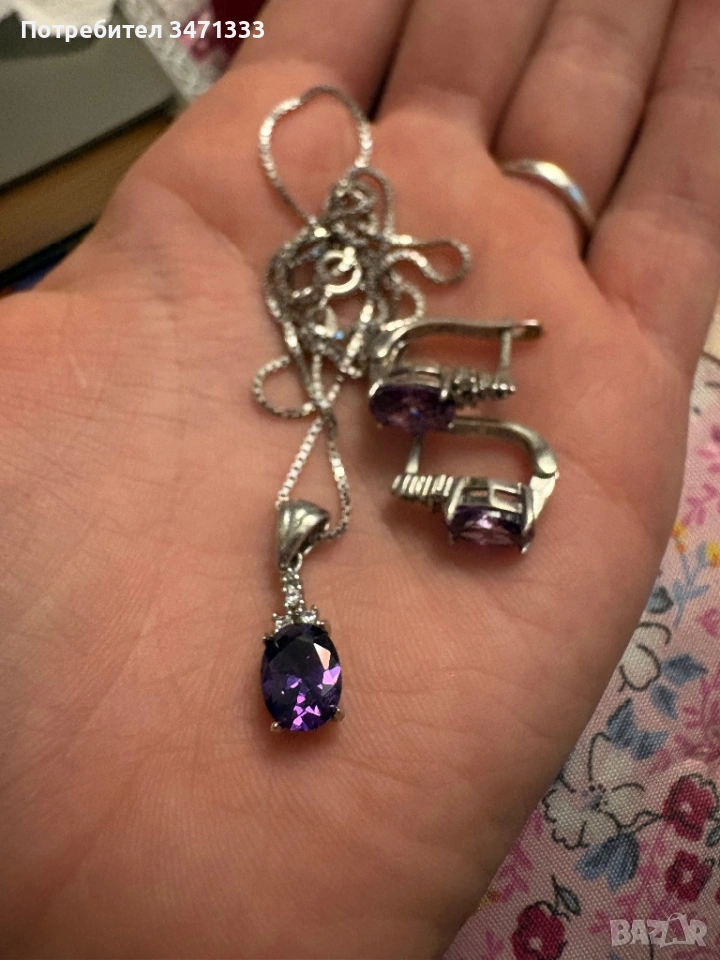 Сребърно колие + сребърни обеци, снимка 1