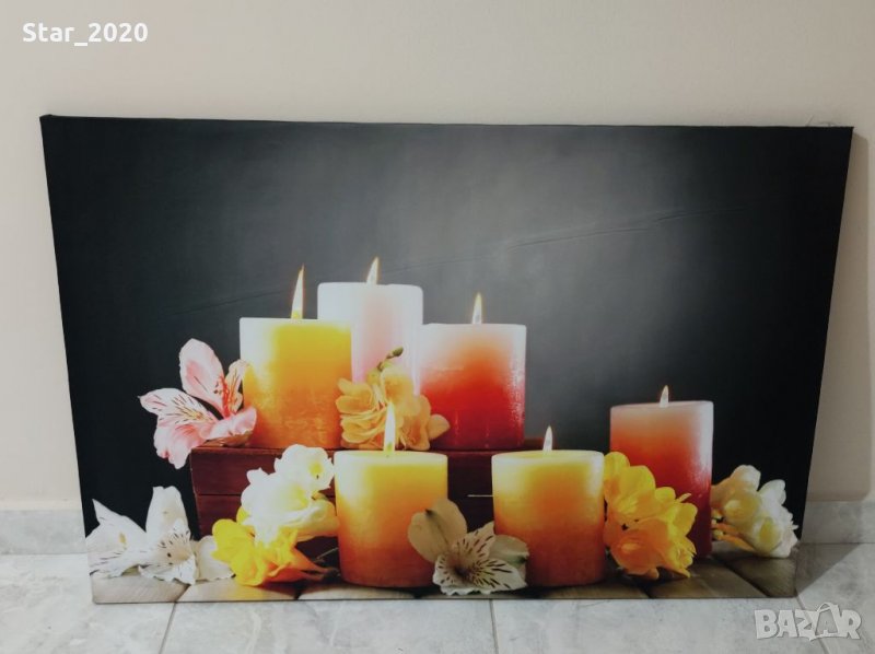 Светеща картина с Led осветление - свещи и цветя, снимка 1