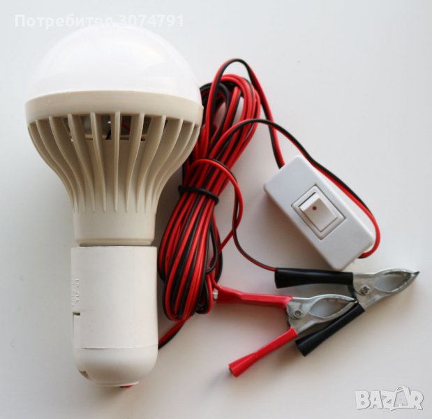 Подвижна работна LED лампа, С кабел и щипки за акумулатор, ON/OFF ключ, 12V, 9W, снимка 1