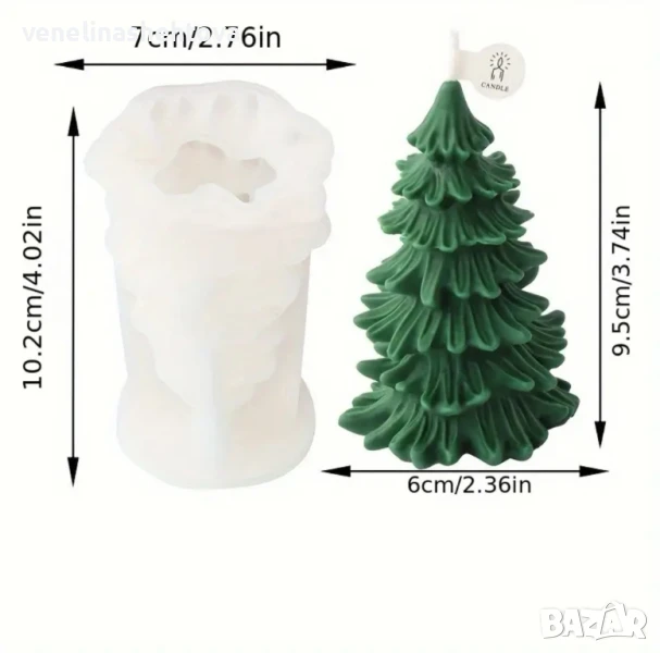 3D Елха Силиконов молд форма за свещи гипс сапун смола фондан КОД 4365, снимка 1
