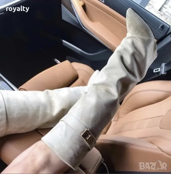 Ботуши на платформа - бежов велур, снимка 1