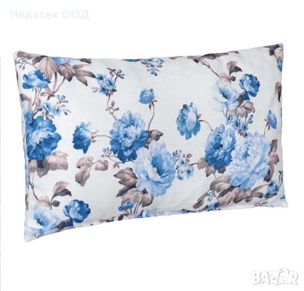 Декоративна възглавница Blue Floral,  50x30cм, Бял/ син, снимка 1