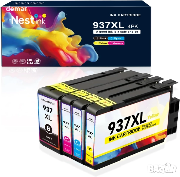 Nestink 937 XL 937XL касети за НР (1 черна 1 циан 1 магента 1 жълта), снимка 1