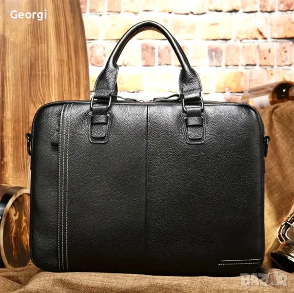 Луксозна, Елегантна и Стилна - Черна кожена чанта / Портфейли за лаптоп 15”!!, снимка 1