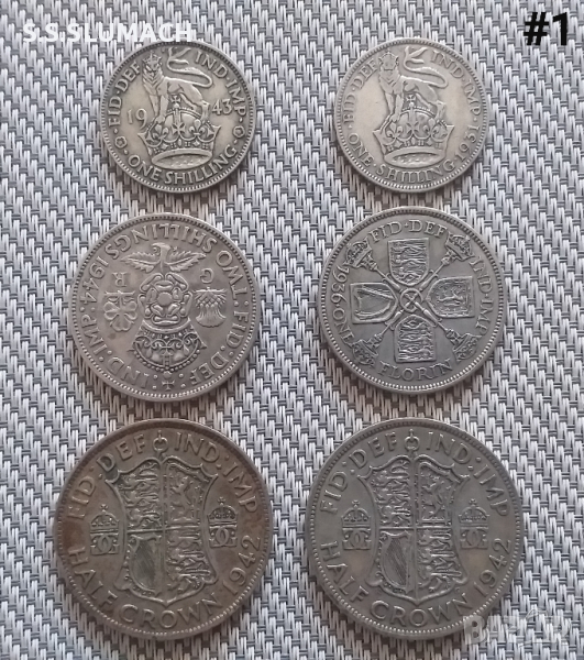 СРЕБЪРНИ МОНЕТИ 1,2 ШИЛИНГА и 1/2 крона, снимка 1