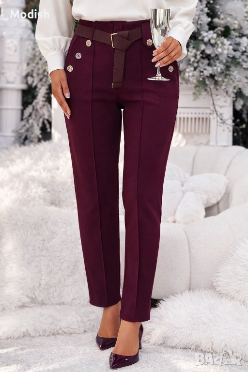 Елегантен дамски панталон с копчета и колан 7063, снимка 1